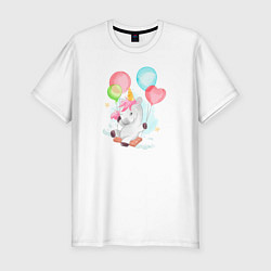 Мужская slim-футболка Единорог с воздушными шариками