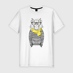 Футболка slim-fit Hipster Cat, цвет: белый