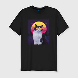 Футболка slim-fit Synthwave cat, цвет: черный