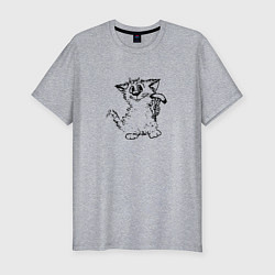 Мужская slim-футболка Котенок с вилкой и сосиской