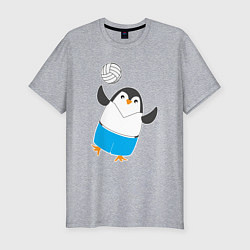 Мужская slim-футболка Волейбол - Пингвин