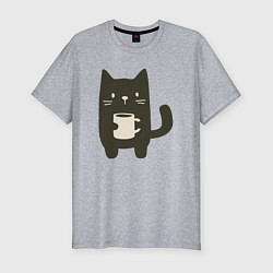 Мужская slim-футболка Котик с кружкой