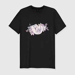 Мужская slim-футболка Белая змея и цветы