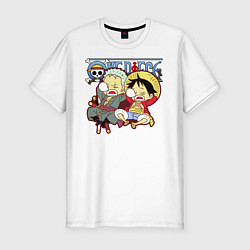 Футболка slim-fit Малыши Зоро и Луффи One Piece, цвет: белый