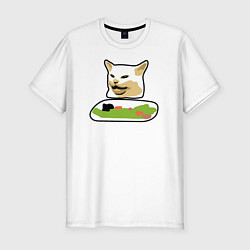 Мужская slim-футболка Смадж кот мем за столом
