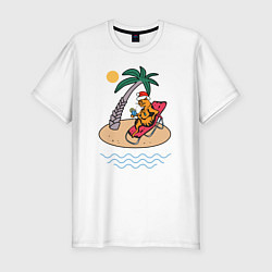 Мужская slim-футболка Котик встречает НГ на пляже