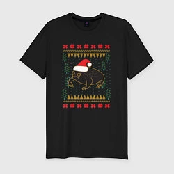Мужская slim-футболка Рождественский свитер Жаба