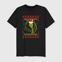 Футболка slim-fit Рождественский свитер Скептическая змея, цвет: черный