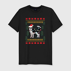 Мужская slim-футболка Рождественский свитер Хаски