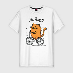 Мужская slim-футболка Кот велосипедист