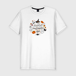 Футболка slim-fit Happy Halloween! Boooo!!!, цвет: белый