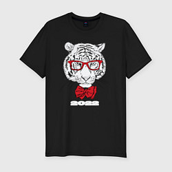 Футболка slim-fit Белый тигр в красных очках, цвет: черный