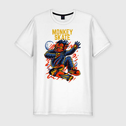 Мужская slim-футболка Обезьяна космонавт на скейте