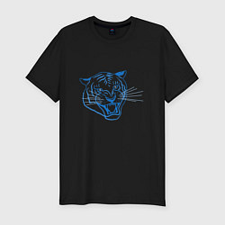 Мужская slim-футболка Контур головы синего тигра, арт лайн