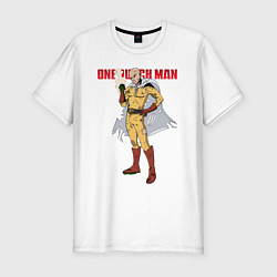 Футболка slim-fit Сайтама в ободранном костюме One Punch-Man, цвет: белый