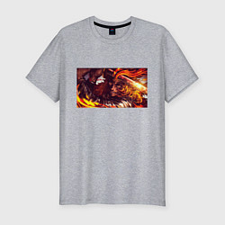 Мужская slim-футболка Взгляд Ренгоку Клинок рассекающий демонов