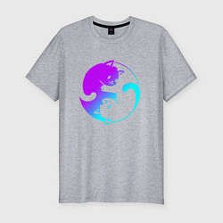 Мужская slim-футболка ИНЬ ЯНЬ КОТИКИ В НЕОНЕ