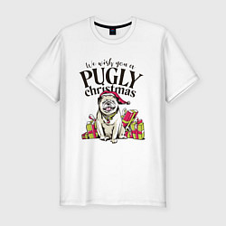 Футболка slim-fit Pugly Christmas, цвет: белый