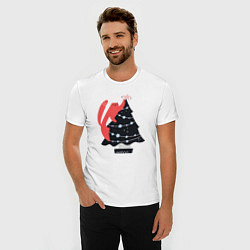 Футболка slim-fit Новогодний котик на елке, цвет: белый — фото 2
