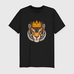 Мужская slim-футболка Тигр в короне Tiger in the crown