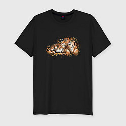 Мужская slim-футболка Тигр лежит