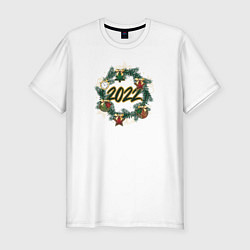 Мужская slim-футболка Новогодний Венок 2022