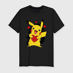 Футболка slim-fit ПИКАЧУ И СЕРДЕЧКО POKENON PIKACHU LOVE, цвет: черный