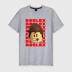 Мужская slim-футболка ROBLOX RED LOGO LEGO FACE