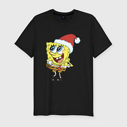 Мужская slim-футболка Рождественский Спанч Боб