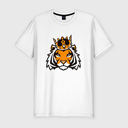 Мужская slim-футболка Тигр в короне Tiger in crown