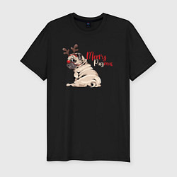 Футболка slim-fit Merry Pugmas, цвет: черный