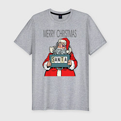 Футболка slim-fit Merry Christmas: Санта с синяком, цвет: меланж