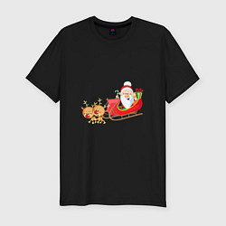 Мужская slim-футболка Санта-Клаус катается на санях