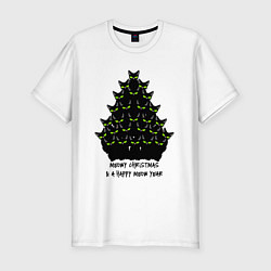 Мужская slim-футболка Новогодняя елка из черных котов