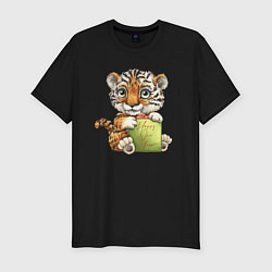 Мужская slim-футболка Новогодний милашка тигрёнок