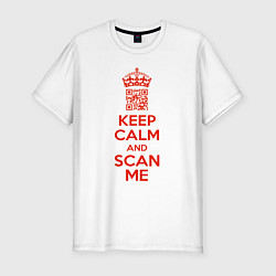 Мужская slim-футболка Keep calm and scan me - fuck off