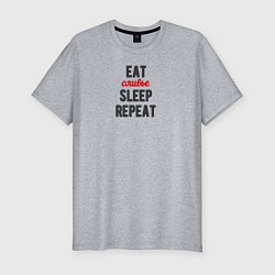 Мужская slim-футболка Eat оливье Sleep Repeat