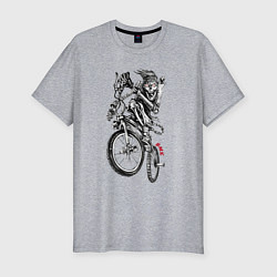 Мужская slim-футболка Skeleton on a cool bike