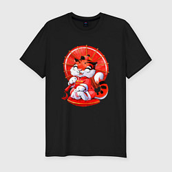 Мужская slim-футболка Китайский тигр с зонтиком