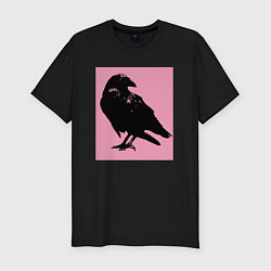 Мужская slim-футболка Ворона на розовом