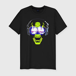 Мужская slim-футболка Neon skull - music lover