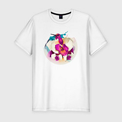Мужская slim-футболка Сердитая птица в красивых цветах