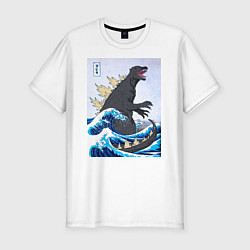 Мужская slim-футболка Godzilla in The Waves Eastern