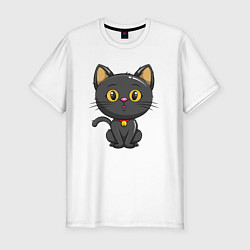 Футболка slim-fit Черный маленький котенок, цвет: белый