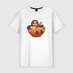 Футболка slim-fit Cute Sloth Ramen Noodles, цвет: белый