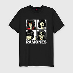 Футболка slim-fit Ramones, Рамонес Портреты, цвет: черный