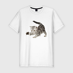 Мужская slim-футболка Шустрый прикольный котёнок