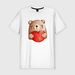 Мужская slim-футболка Мишка с сердечком с валентинкой