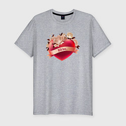 Мужская slim-футболка С Любовью Сердце с Розами