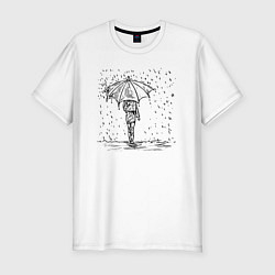 Мужская slim-футболка Девушка с зонтом под дождем